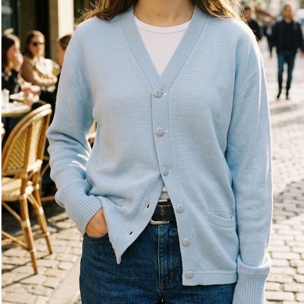 Vintage‎ 1960s Men's Varsity Cardigan, XL Baby Blue | Arena Orlon Knit Sweater